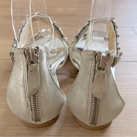Badgley Mischka Metallic Silver Jeweled Flat Leather Carey Sandal - Picture 12 of 16